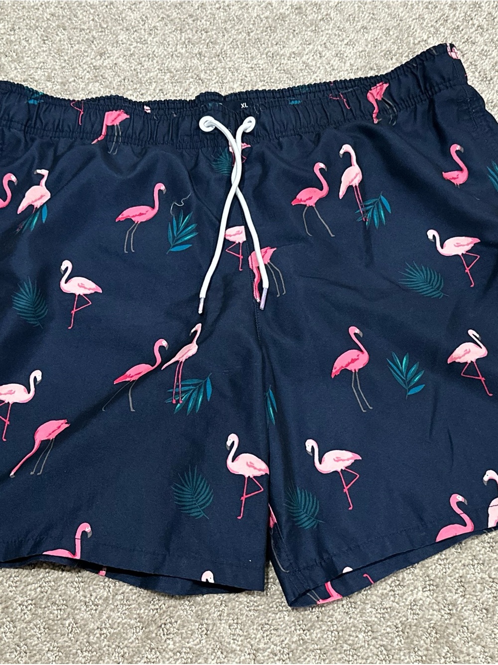 Hollister Navy Swim Shorts with Pink Flamingo Print